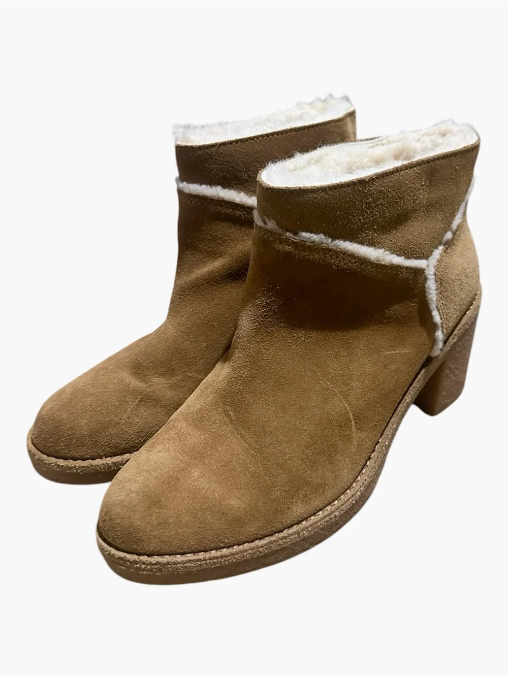 UGG Kasen Ii Shearling Suede Block Heel Ankle Booties Chestnut Size 7